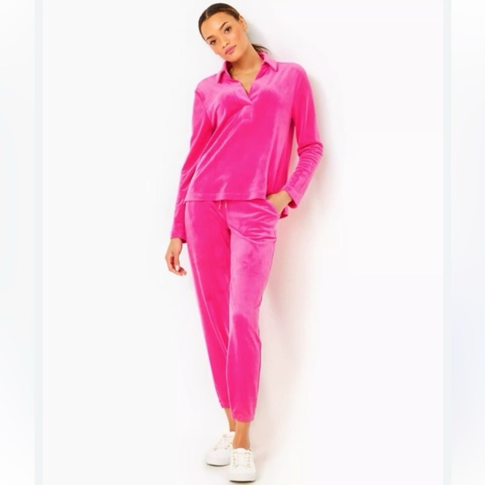 Lilly Pulitzer Mallie Velour Jogger Pants Raspberry Rouge Pink Medium